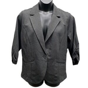 Torrid Gray Ruched Sleeve Ponte Knit Blazer Jacket sz 2 Office Career Polished